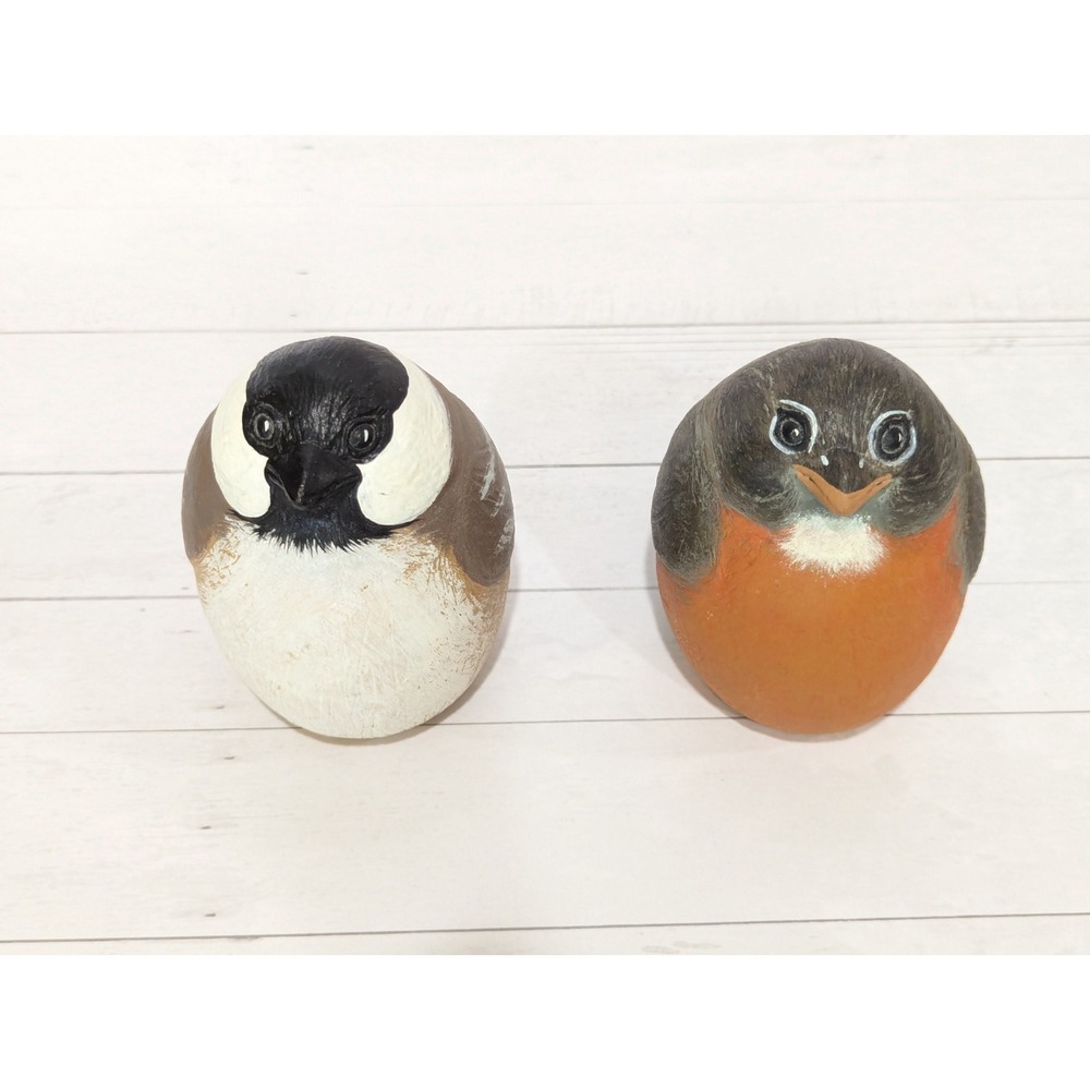 Rolly Polly Robin Chickadee Bird Resin Statue Figure 3.5" Hand Painted Heavy - Picture 8 of 16